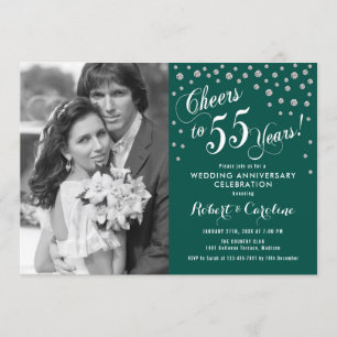 55th Anniversary with Photo - Silver Emerald Green Invitation