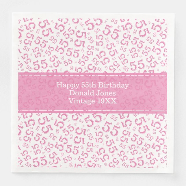 55th Birthday Age Number Pattern Pink/White Napkin (Front)