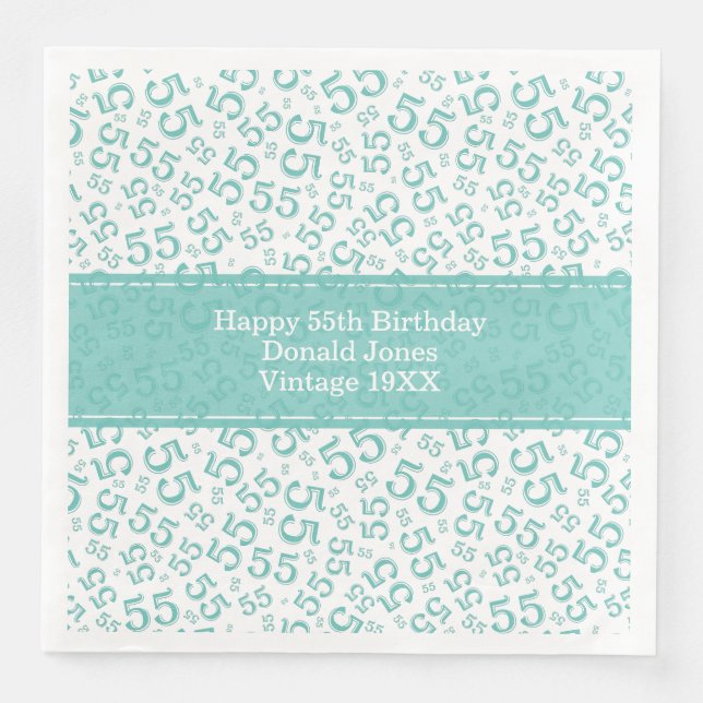55th Birthday Age Number Pattern Teal/White Napkin (Front)
