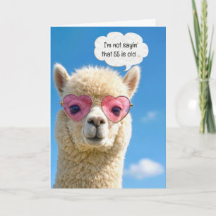 55th Birthday Alpaca In Pink Heart-shaped Glasses Card