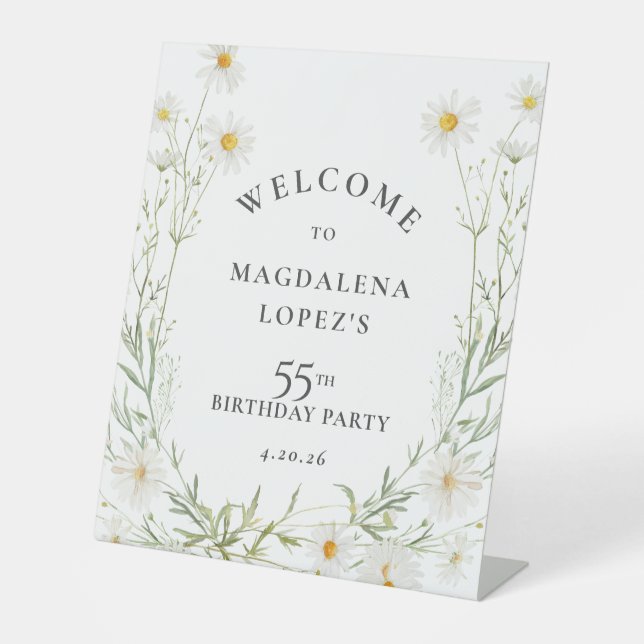 55th Birthday April Birth Flower Daisy Custom Pedestal Sign (Front)