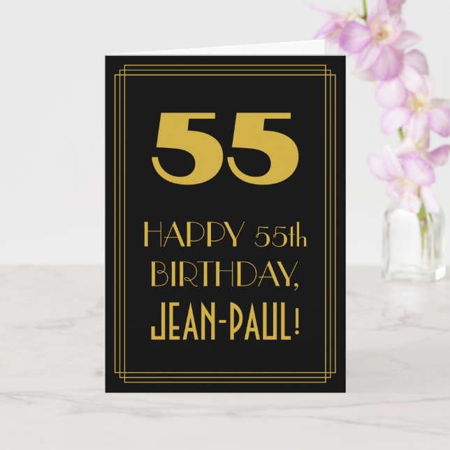 55th Birthday ~ Art Deco Inspired Look "55" & Name Card (Orchid)