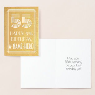 55th Birthday – Art Deco Inspired Look "55" + Name Foil Card