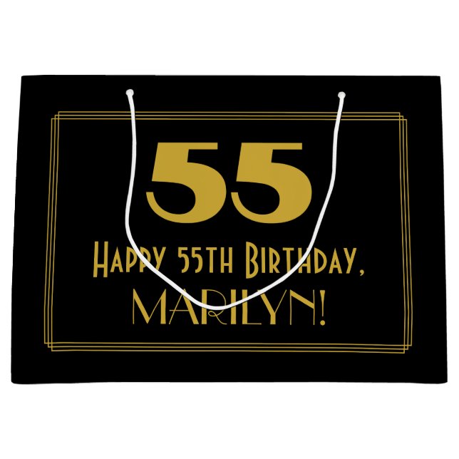 55th Birthday — Art Deco Inspired Look "55" & Name Large Gift Bag (Front)