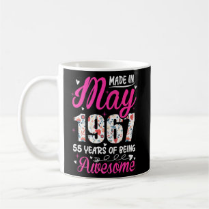 55th Birthday Awesome Since May 1967 Floral Coffee Mug