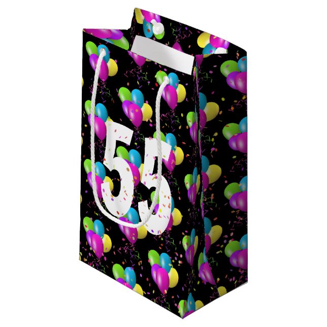 55th Birthday Balloons and Confetti Small Gift Bag (Front Angled)