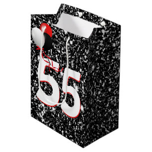 55th Birthday Balloons on Black Glitter Medium Gift Bag