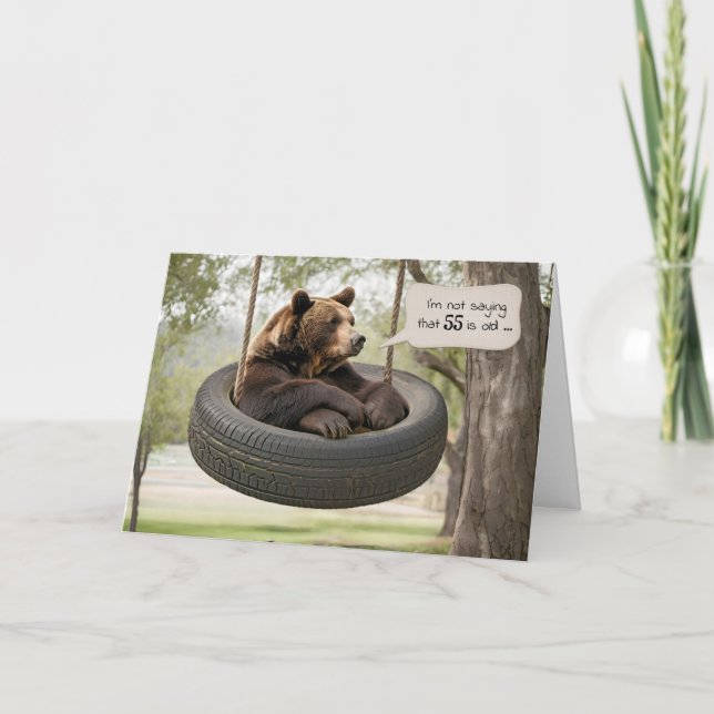 55th Birthday Bear Sitting In a Tire Swing Card (Front)