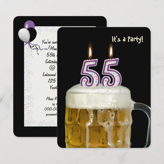 55th Birthday Beer Party Invitation (Front/Back)