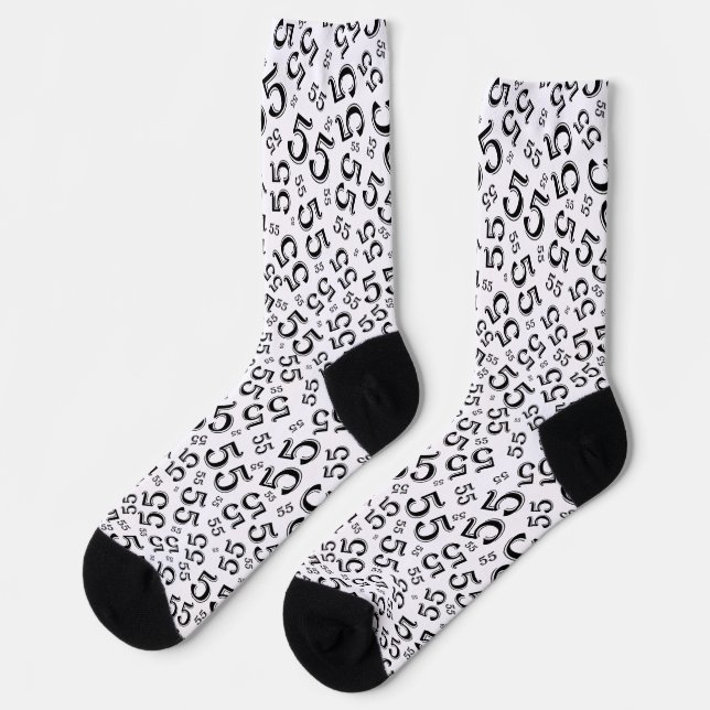 55th Birthday Black/White Random Number Pattern Socks (Left)