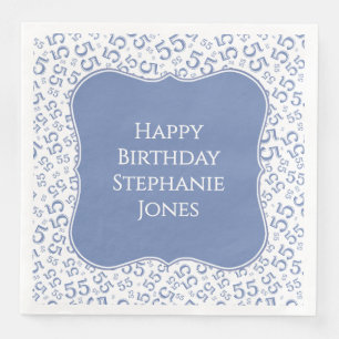 55th Birthday Blue/White Bracket Number Pattern Napkin