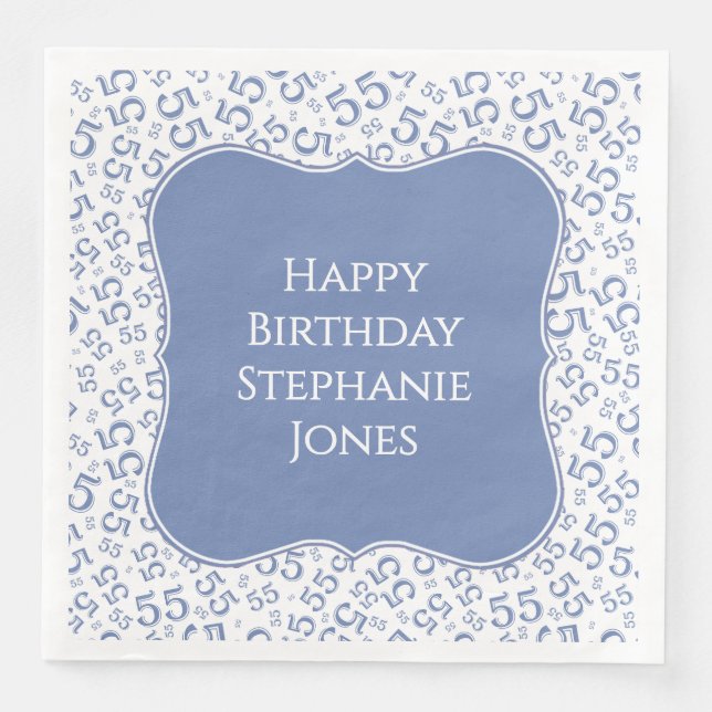 55th Birthday Blue/White Bracket Number Pattern Napkin (Front)