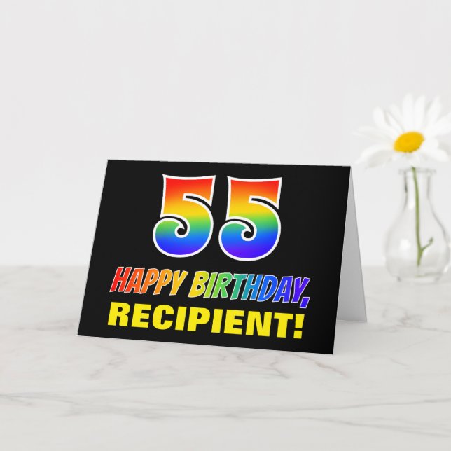 55th Birthday: Bold, Fun, Simple, Rainbow 55 Card (Small Plant)