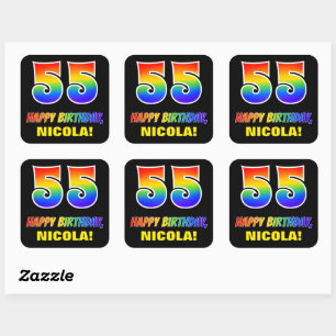 55th Birthday: Bold, Fun, Simple, Rainbow 55 Square Sticker