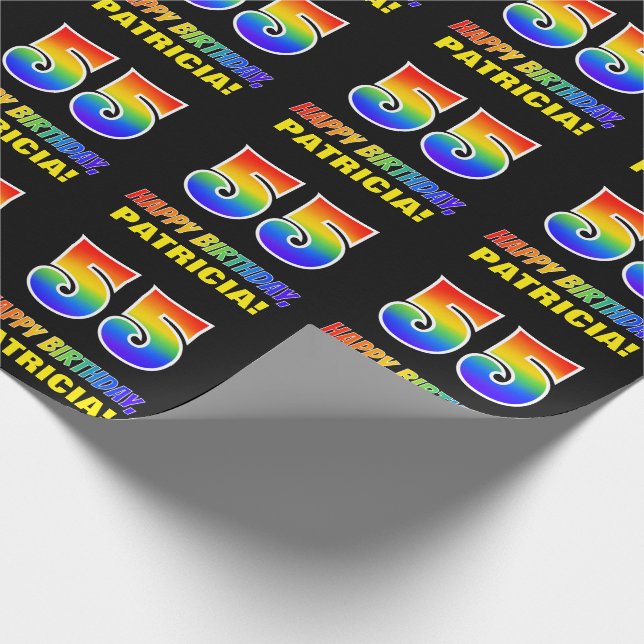 55th Birthday: Bold, Fun, Simple, Rainbow 55 Wrapping Paper (Corner)