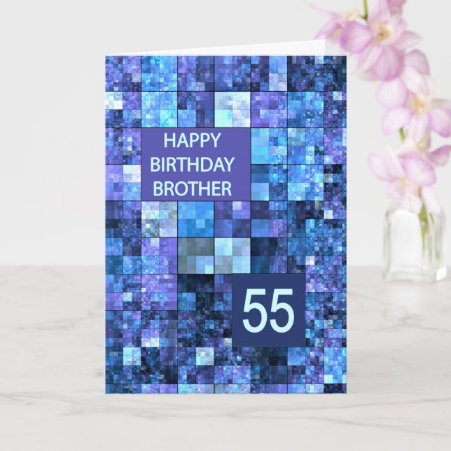 55th Birthday Brother, Blue Squares, Card (Orchid)