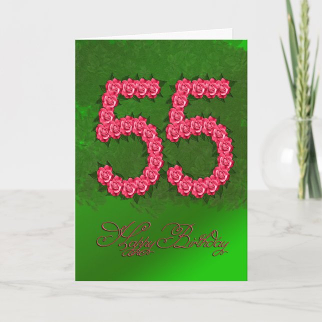 55th birthday card with roses and leaves (Front)