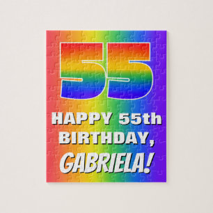 55th Birthday: Colourful, Fun Rainbow Pattern # 55 Jigsaw Puzzle