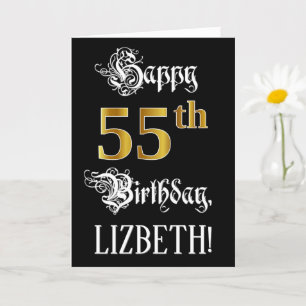 55th Birthday — Fancy Script; Faux Gold Look; Name Card