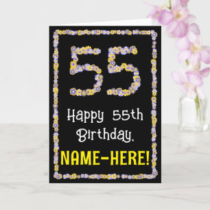 55th Birthday: Floral Flowers Number, Custom Name Card