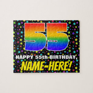 55th Birthday — Fun, Colourful Star Field Pattern Jigsaw Puzzle