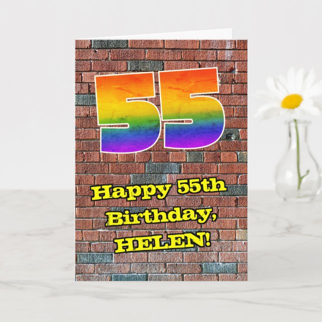 55th Birthday: Fun Graffiti-Inspired Rainbow 55 Card (Small Plant)