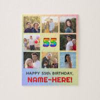 55th Birthday: Fun Rainbow #, Custom Name & Photos