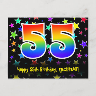 55th Birthday: Fun Stars Pattern, Rainbow 55, Name Postcard