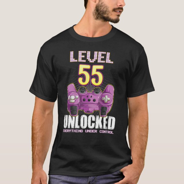 55th Birthday Gamer Boys Girls 55 Year Old Level 5 T-Shirt (Front)