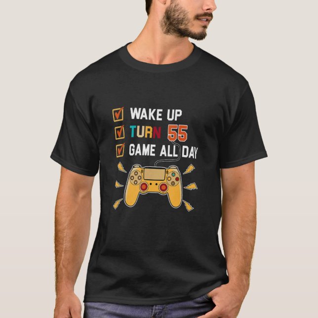 55th Birthday Gamer Boys Mens Kid Retro Level Up 5 T-Shirt (Front)