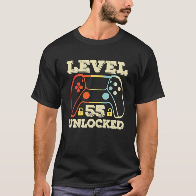 55th Birthday Gift 55 Year Old Gamer Men Level 55 T-Shirt (Front)