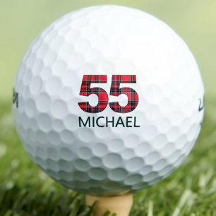 55th Birthday Gift - Classy 55 Years Red Plaid Golf Balls