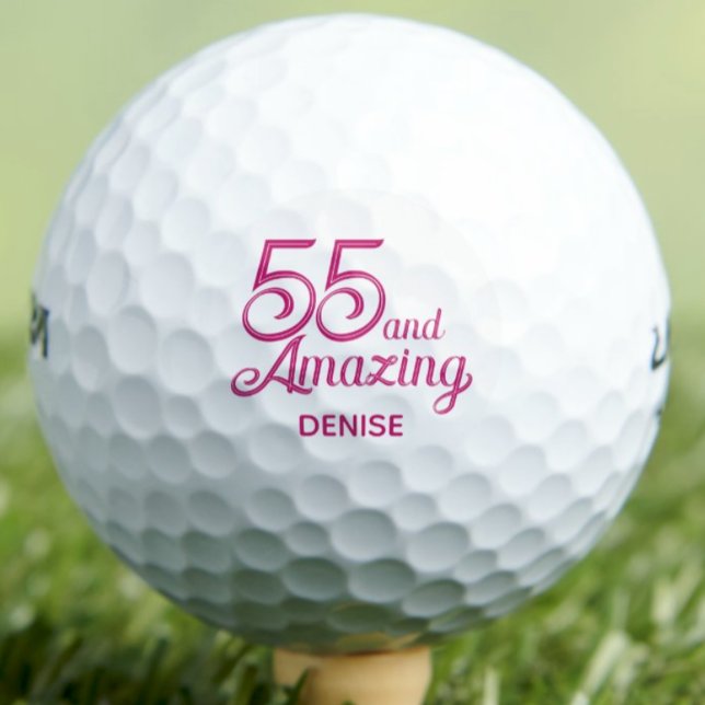 55th Birthday Gift Fun Pink Custom Name Golf Balls (Creator Uploaded)