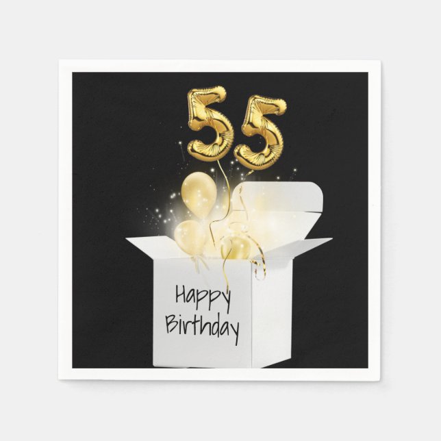 55th Birthday Gold Balloons In White Box    Napkin (Front)