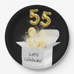 55th Birthday Gold Balloons In White Box   Paper Plate