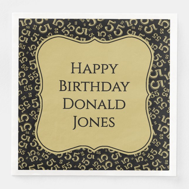 55th Birthday Gold/Black Bracket Number Pattern Napkin (Front)
