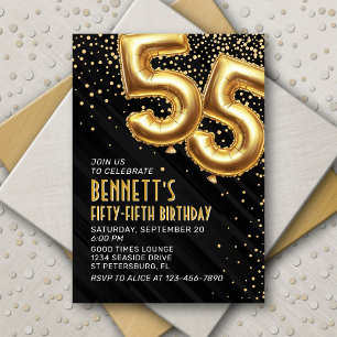55th Birthday Gold Black Invitation