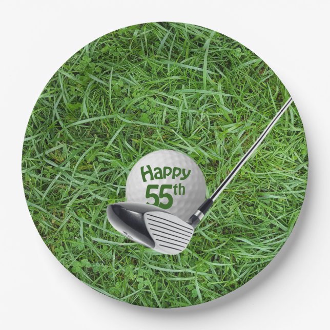55th Birthday Golf Ball and Club Paper Plate (Front)