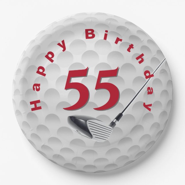 55th Birthday Golf Ball Design Paper Plate (Front)