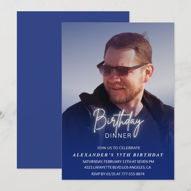 55th birthday invitation Birthday Dinner Photo Men (Front/Back)