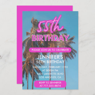 55th birthday invitation Summer Tropical Palm tree