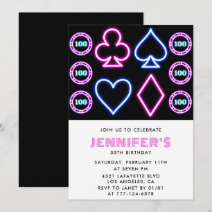 55th birthday invitations Casino theme Poker Girl