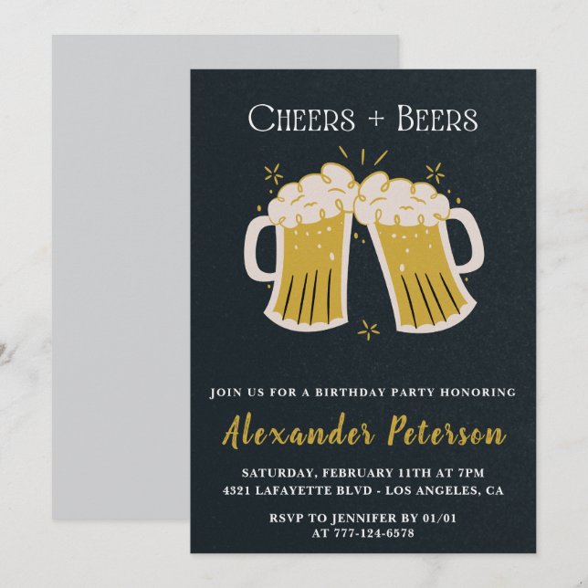 55th birthday invitations Cheers Beers Rustic Men  (Front/Back)