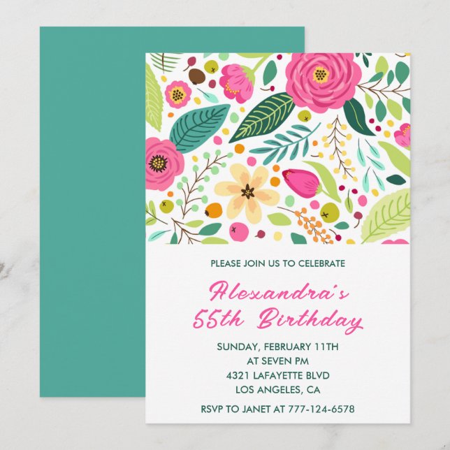 55th birthday invitations Flowers Simple Colourful (Front/Back)