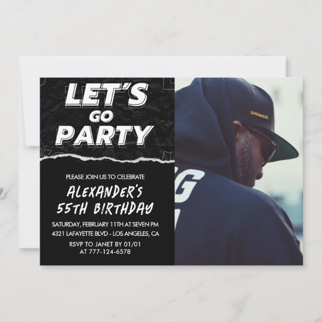 55th birthday invitations Men Black Photo  (Front)