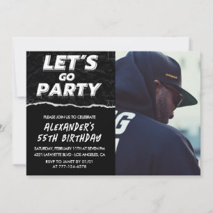 55th birthday invitations Men Black Photo 