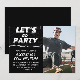 55th birthday invitations Men Black Photo 