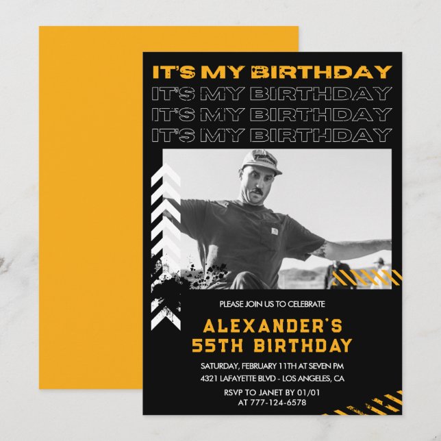 55th birthday invitations Men Photo Spray paint (Front/Back)