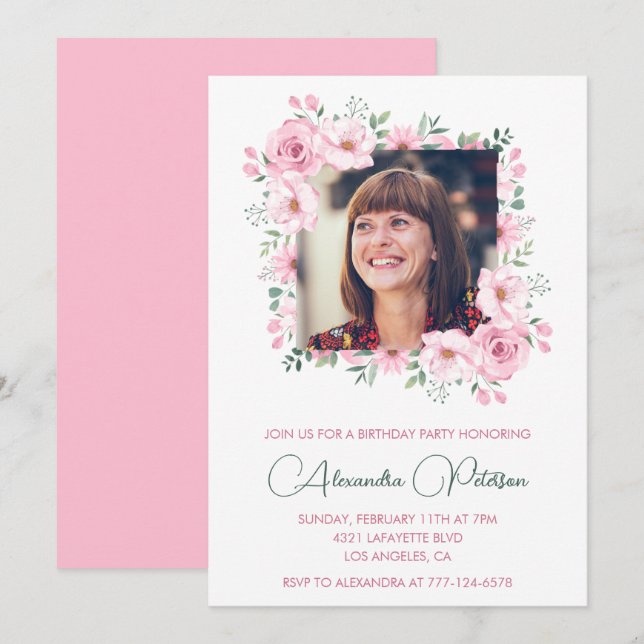 55th birthday invitations Photo Boho Elegant  (Front/Back)
