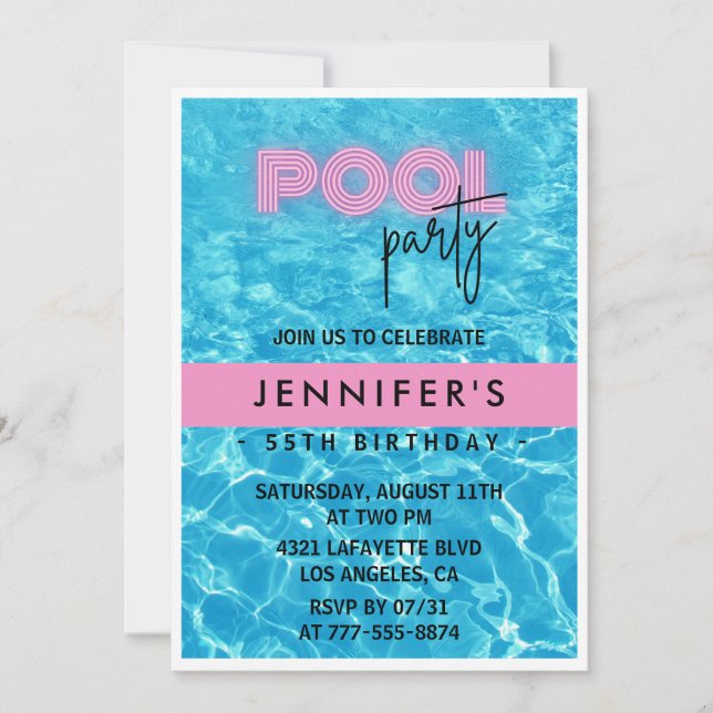 55th birthday invitations Pool Party Summer (Front)